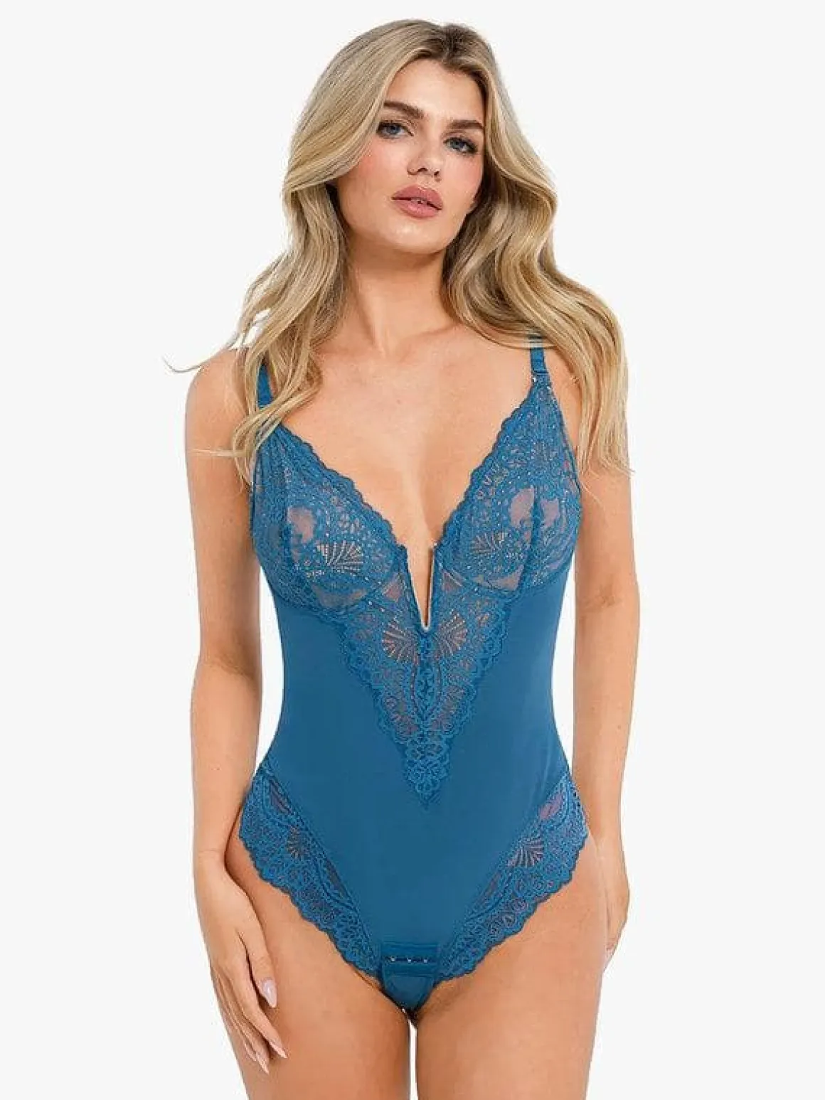 Shapewear Lace Deep V-Neck Sculpting Thong Bodysuit