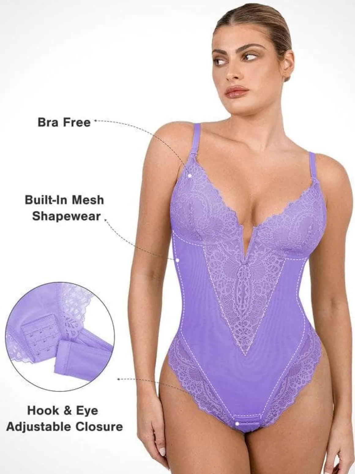 Shapewear Lace Deep V-Neck Sculpting Thong Bodysuit