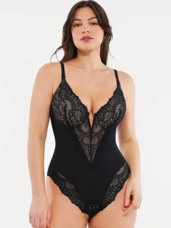 Shapewear Lace Deep V-Neck Sculpting Thong Bodysuit