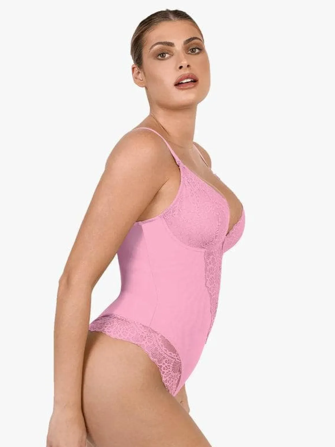 Shapewear Lace Deep V-Neck Sculpting Thong Bodysuit