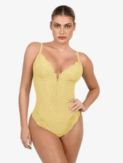 Shapewear Lace Deep V-Neck Sculpting Thong Bodysuit