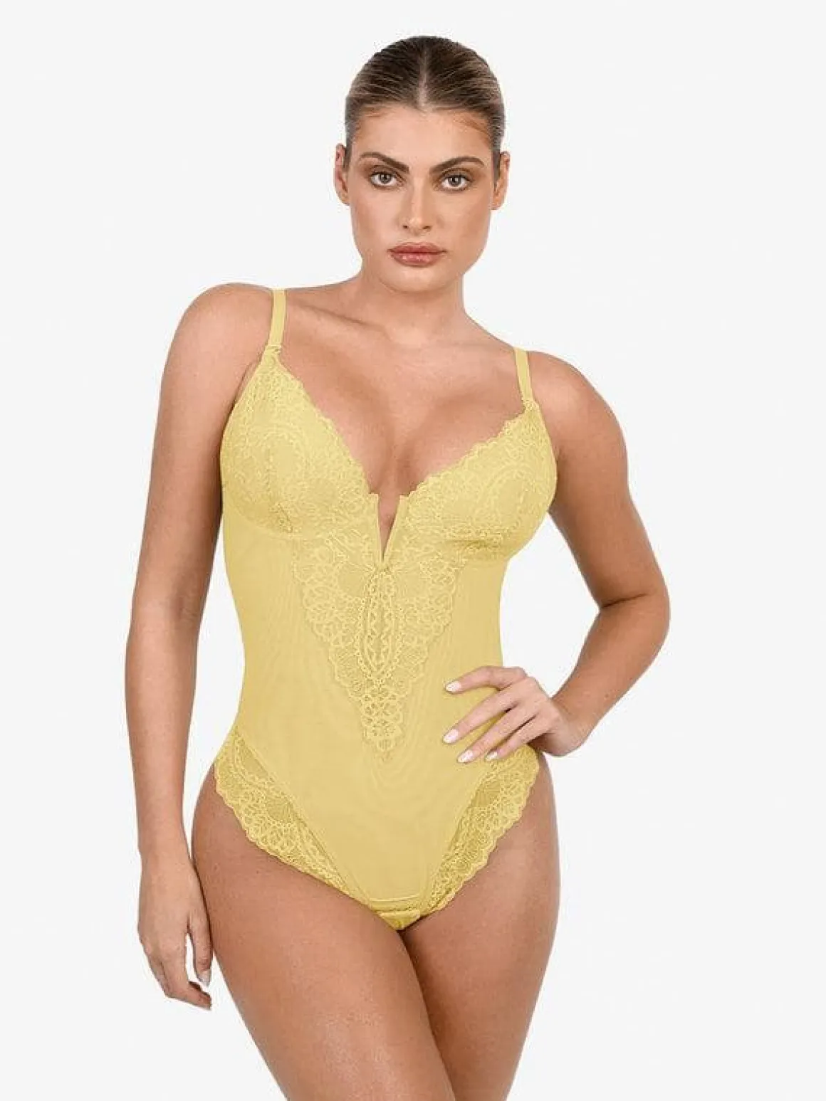 Shapewear Lace Deep V-Neck Sculpting Thong Bodysuit