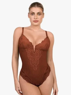 Shapewear Lace Deep V-Neck Sculpting Thong Bodysuit