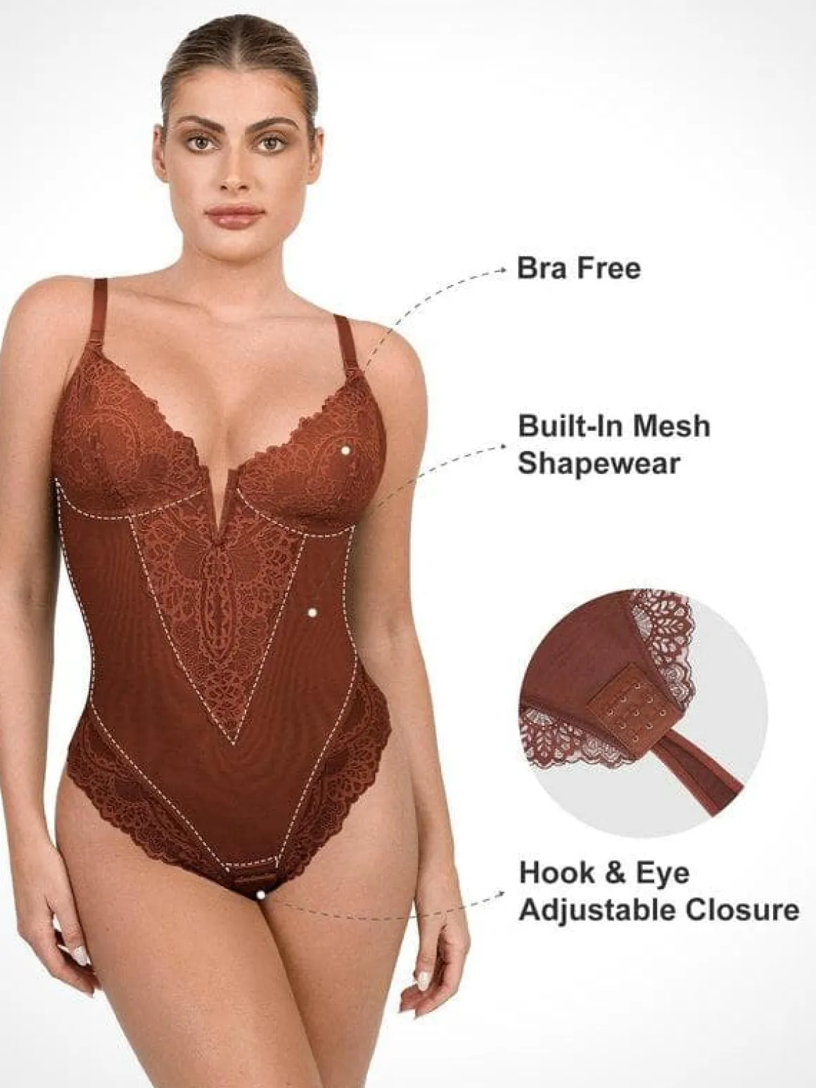 Shapewear Lace Deep V-Neck Sculpting Thong Bodysuit