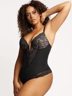 Shapewear Lace Deep V-Neck Sculpting Thong Bodysuit