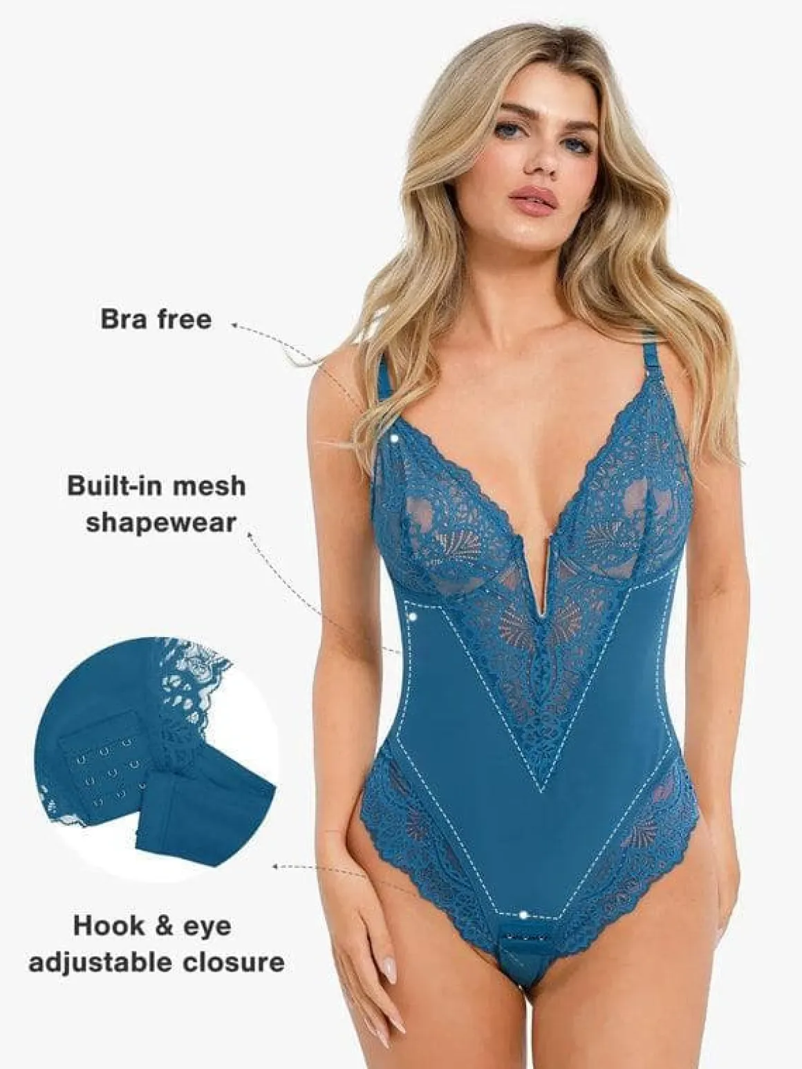 Shapewear Lace Deep V-Neck Sculpting Thong Bodysuit