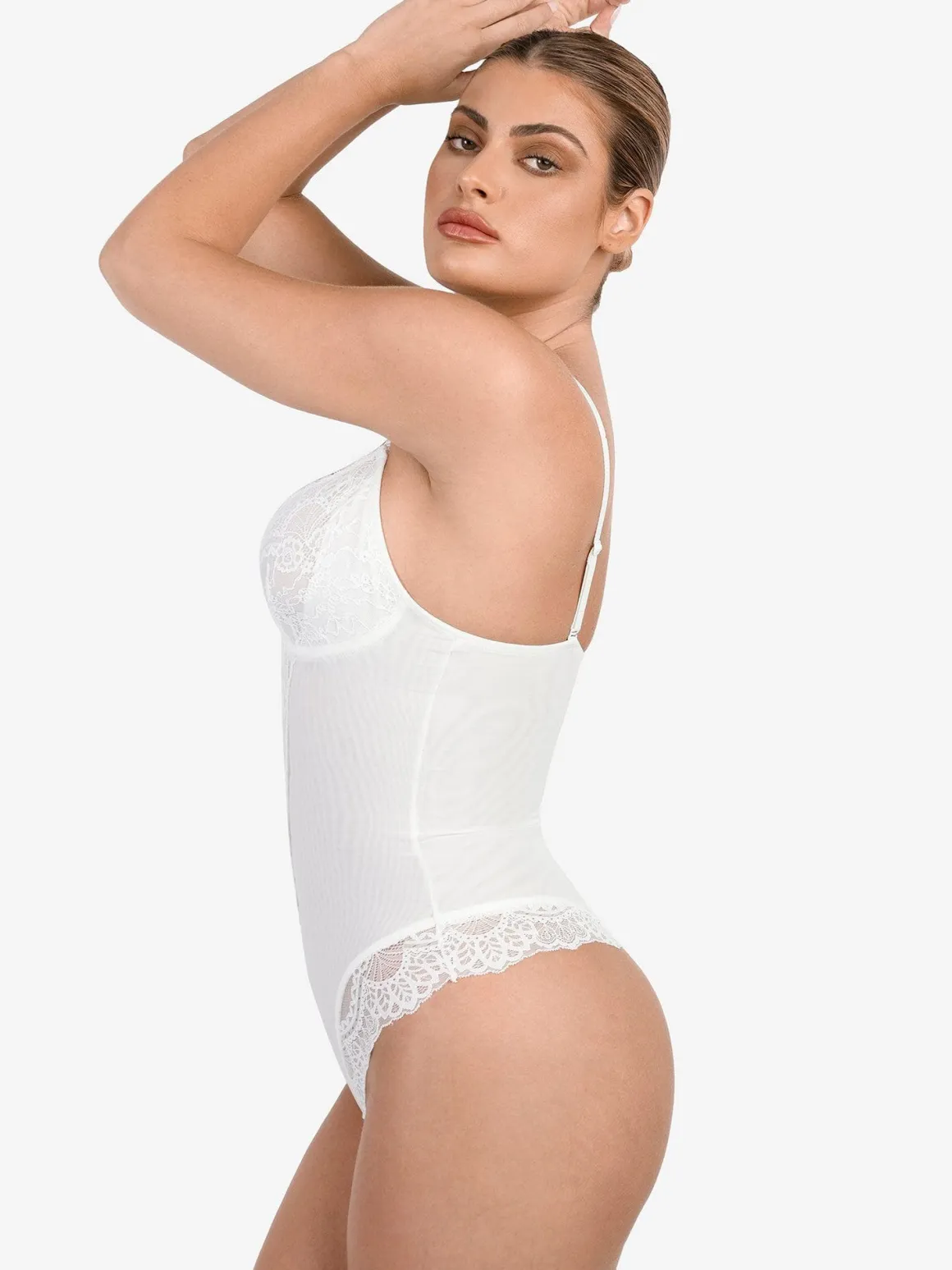 Shapewear Lace Deep V-Neck Sculpting Thong Bodysuit