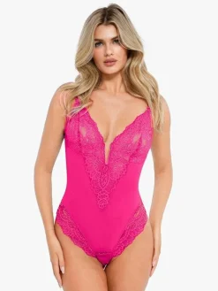 Shapewear Lace Deep V-Neck Sculpting Thong Bodysuit