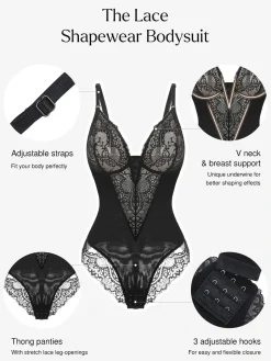 Shapewear Lace Deep V-Neck Sculpting Thong Bodysuit
