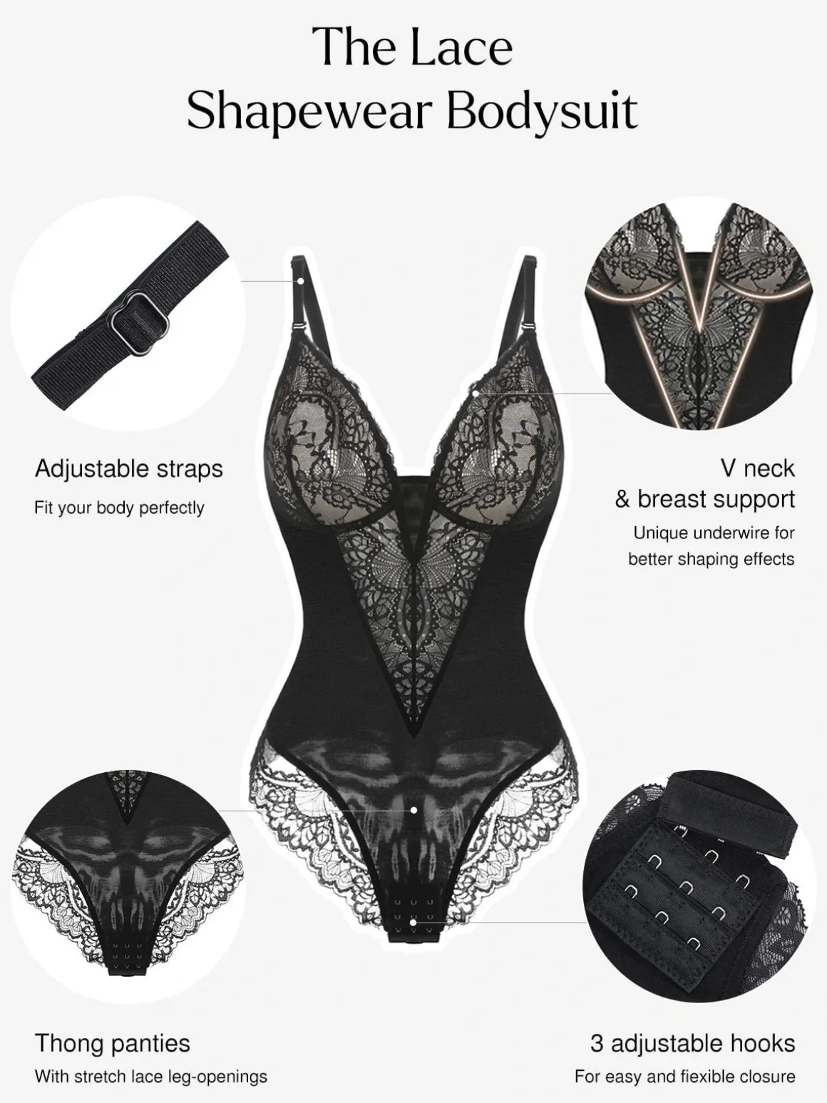 Shapewear Lace Deep V-Neck Sculpting Thong Bodysuit