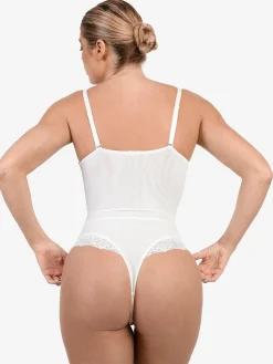Shapewear Lace Deep V-Neck Sculpting Thong Bodysuit