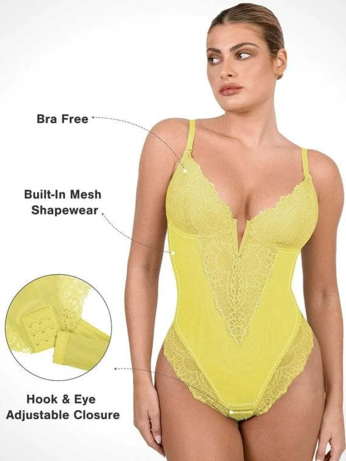 Shapewear Lace Deep V-Neck Sculpting Thong Bodysuit
