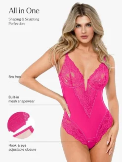 Shapewear Lace Deep V-Neck Sculpting Thong Bodysuit