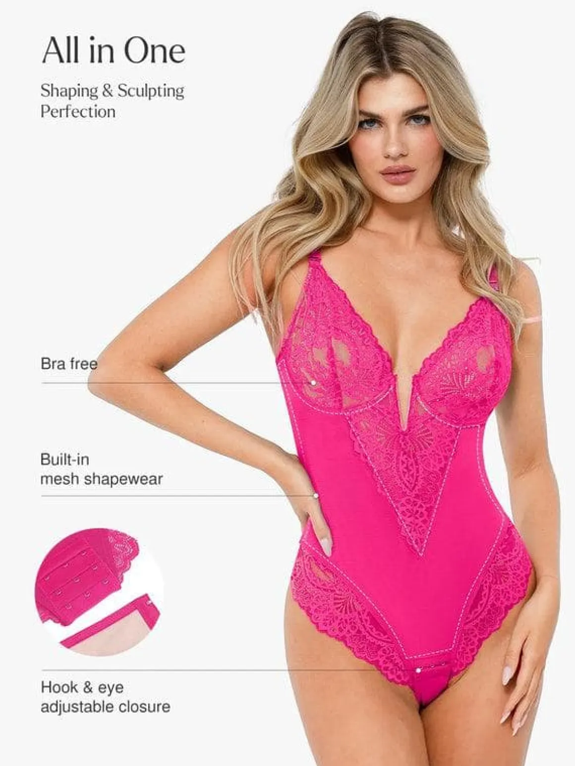 Shapewear Lace Deep V-Neck Sculpting Thong Bodysuit