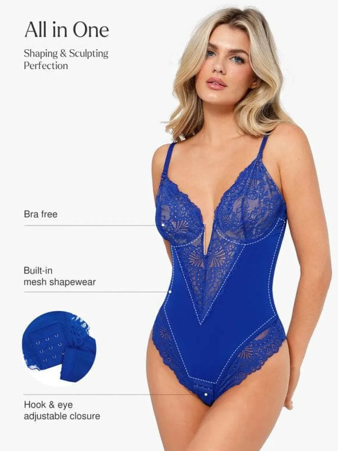 Shapewear Lace Deep V-Neck Sculpting Thong Bodysuit