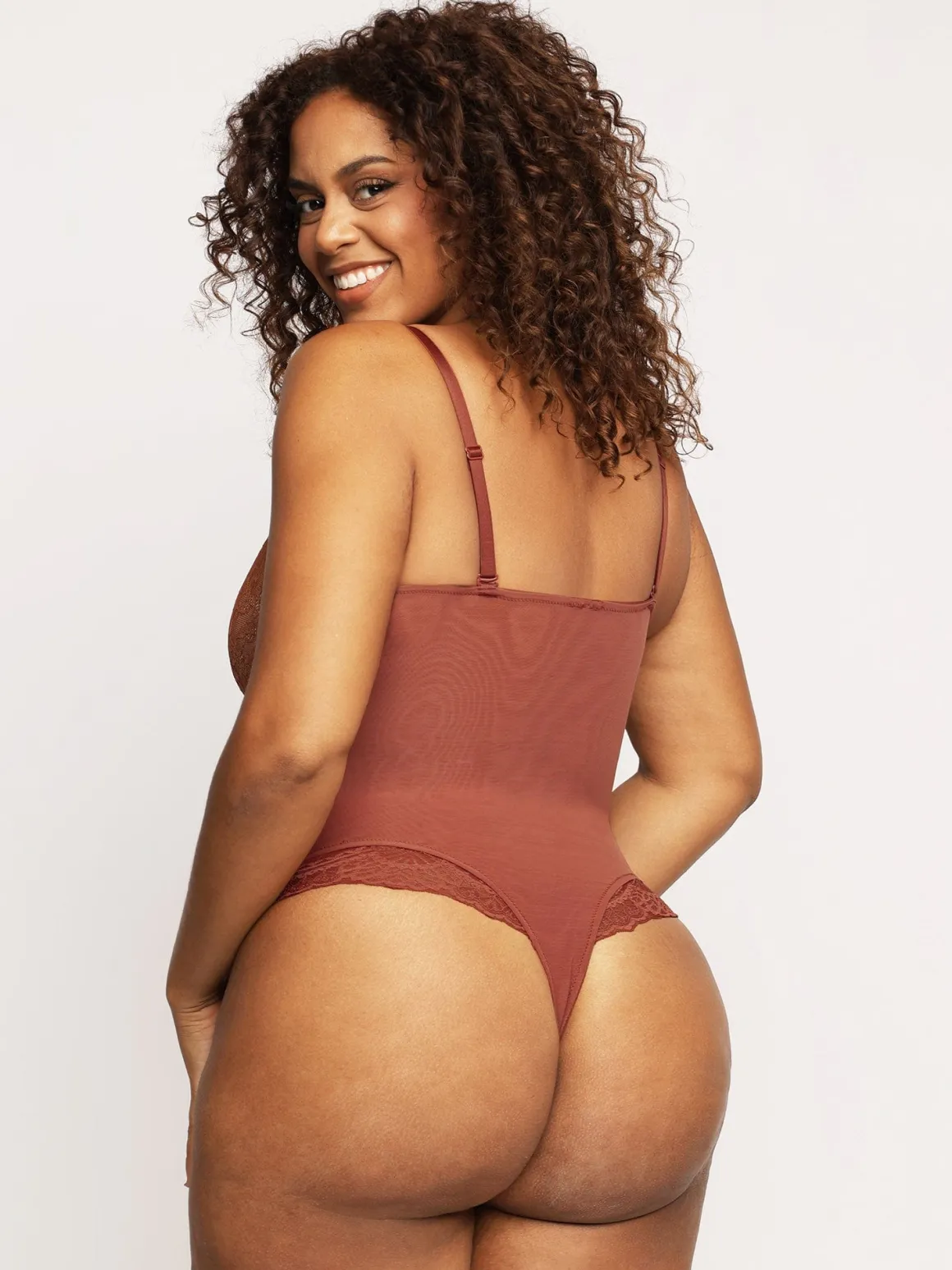 Shapewear Lace Deep V-Neck Sculpting Thong Bodysuit