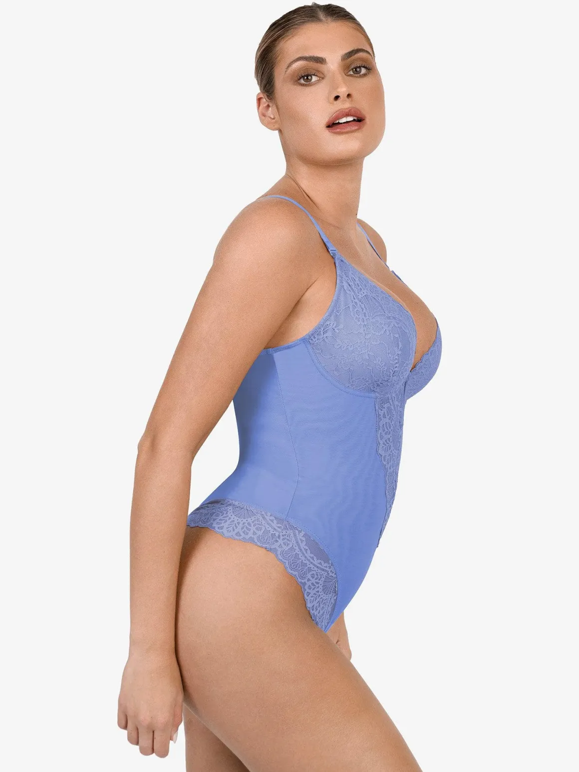 Shapewear Lace Deep V-Neck Sculpting Thong Bodysuit