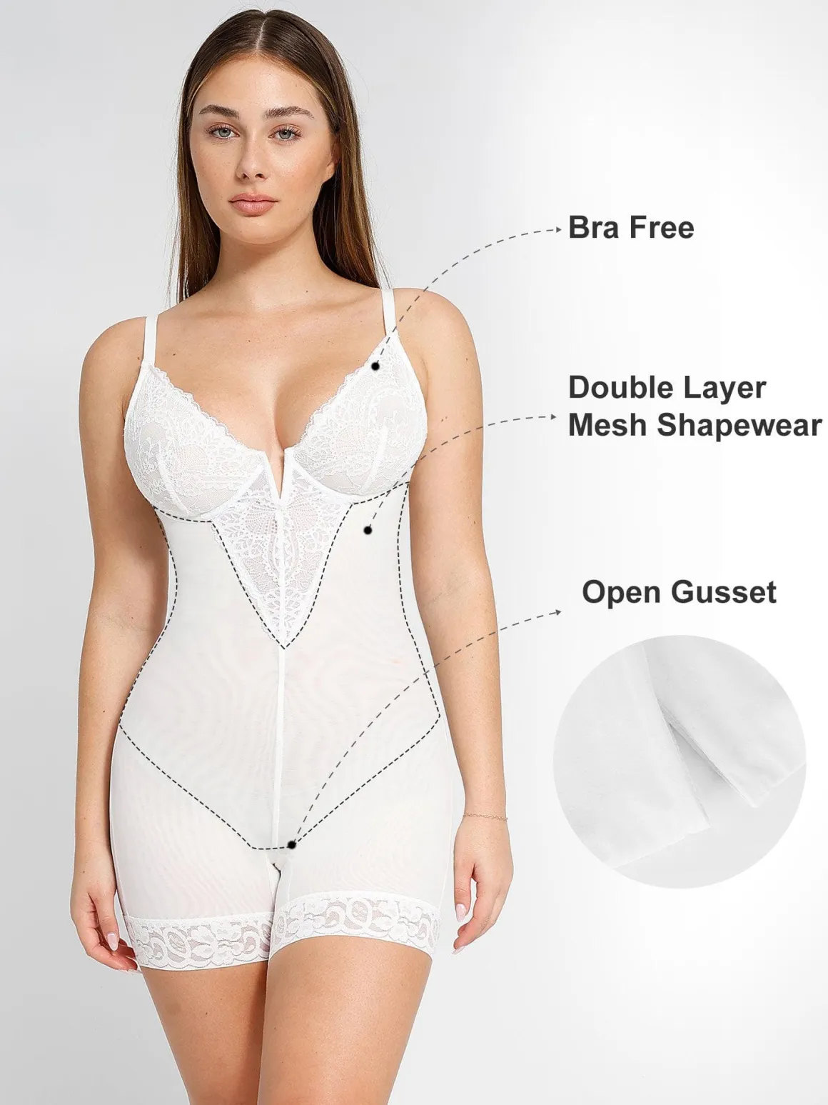 Shapewear Lace Deep V-Neck Sculpting Mid-Thigh Bodysuit