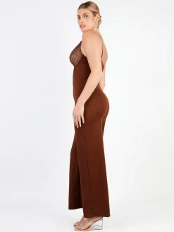 Shapewear Lace Deep V-Neck Sculpting Wide Leg Jumpsuit