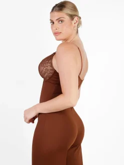 Shapewear Lace Deep V-Neck Sculpting Wide Leg Jumpsuit
