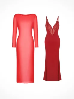 Shapewear Lace Dress Sheer Mesh Cover-Up Set