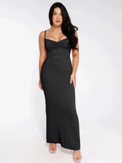 Shapewear Lace Inset Sculpting Mermaid Maxi Slip Dress