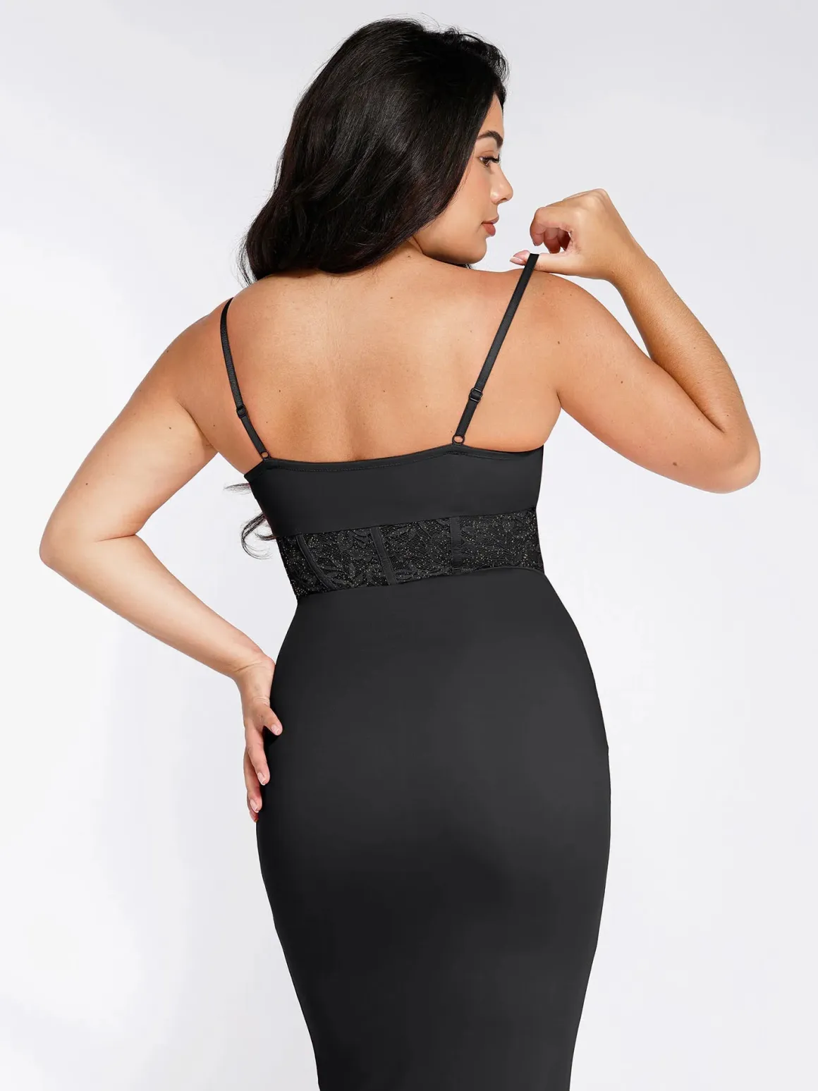 Shapewear Lace Inset Sculpting Mermaid Maxi Slip Dress