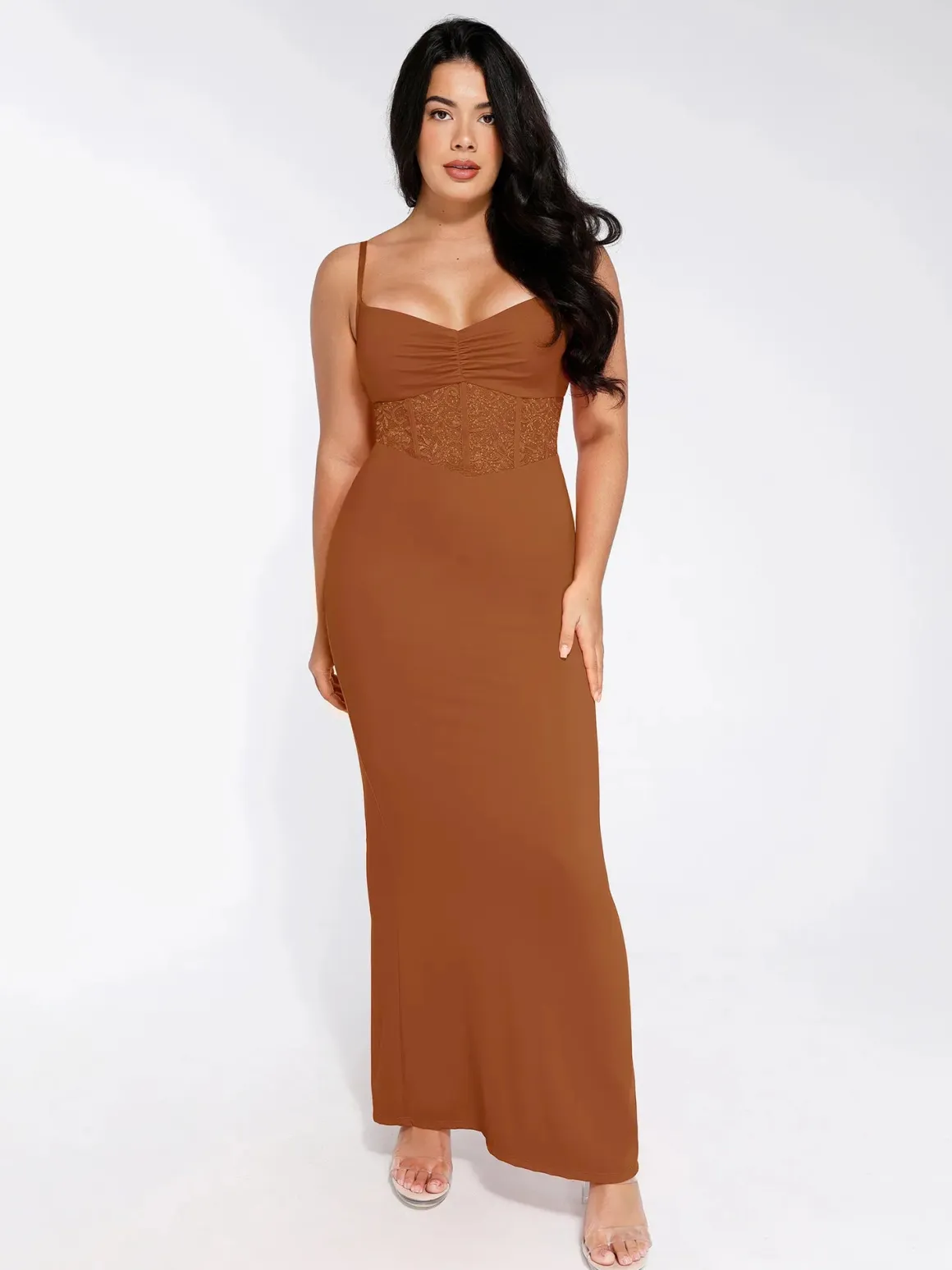 Shapewear Lace Inset Sculpting Mermaid Maxi Slip Dress