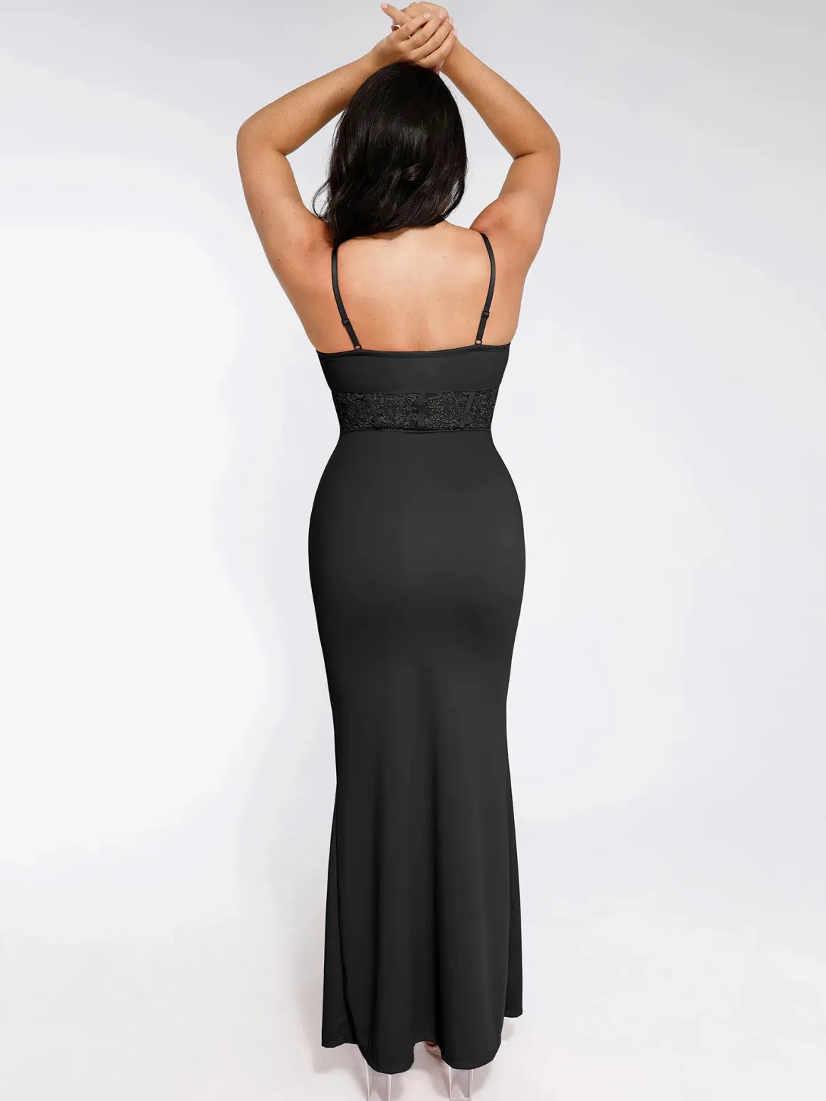 Shapewear Lace Inset Sculpting Mermaid Maxi Slip Dress