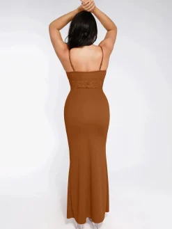 Shapewear Lace Inset Sculpting Mermaid Maxi Slip Dress