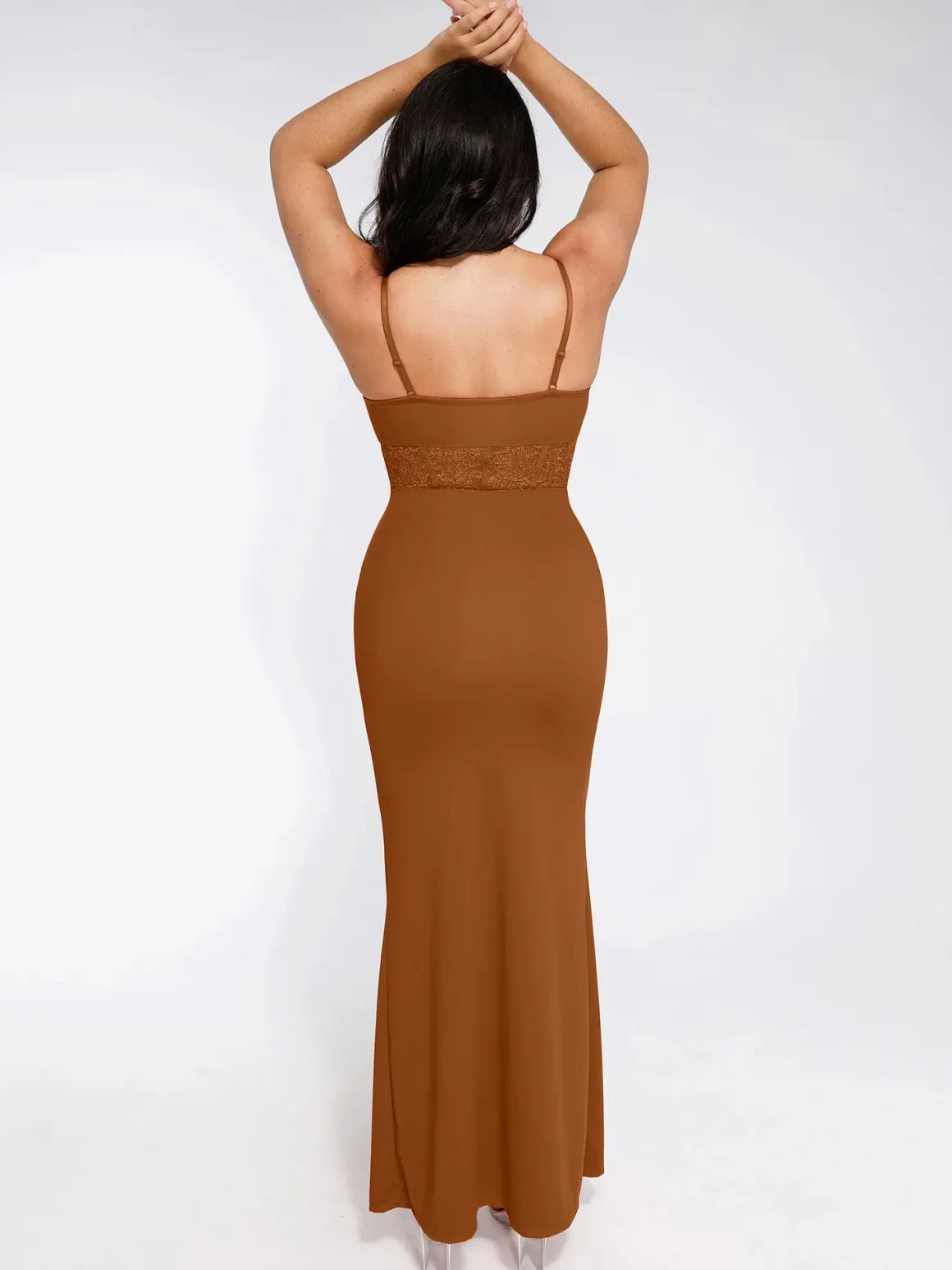 Shapewear Lace Inset Sculpting Mermaid Maxi Slip Dress