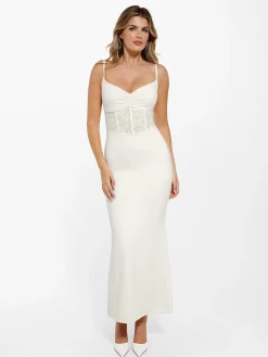 Shapewear Lace Inset Sculpting Mermaid Maxi Slip Dress