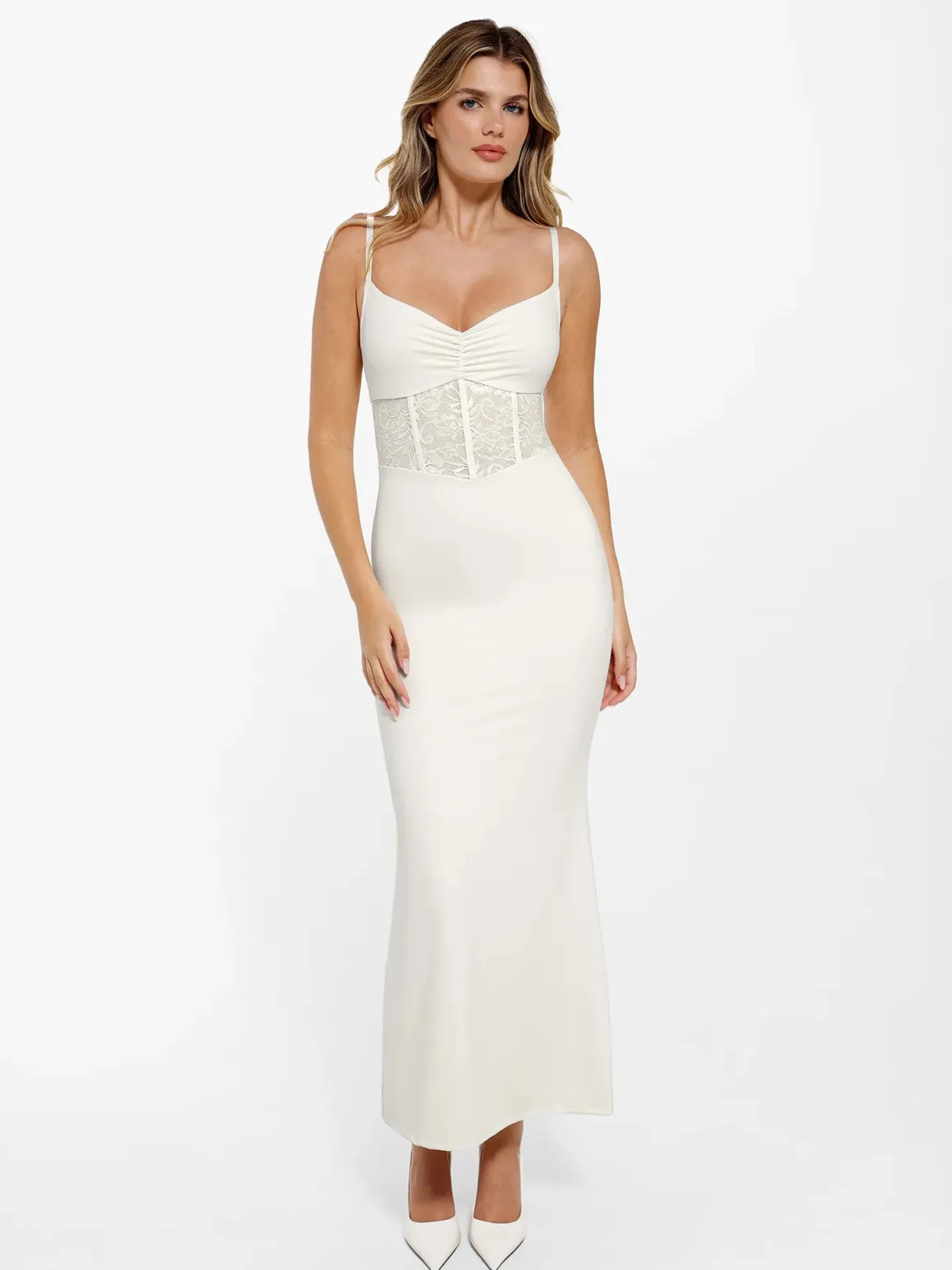 Shapewear Lace Inset Sculpting Mermaid Maxi Slip Dress