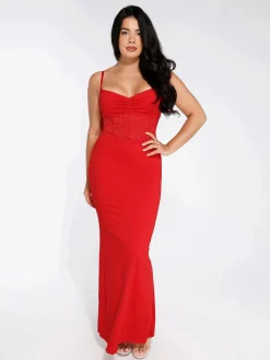 Shapewear Lace Inset Sculpting Mermaid Maxi Slip Dress