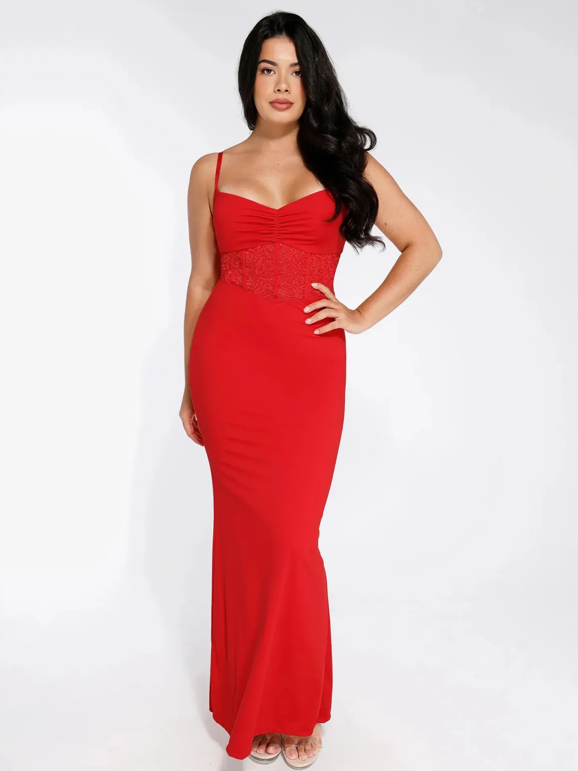 Shapewear Lace Inset Sculpting Mermaid Maxi Slip Dress