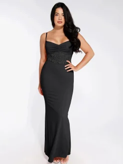 Shapewear Lace Inset Sculpting Mermaid Maxi Slip Dress