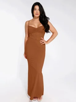 Shapewear Lace Inset Sculpting Mermaid Maxi Slip Dress