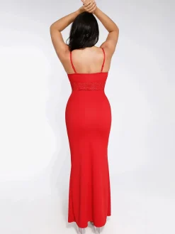 Shapewear Lace Inset Sculpting Mermaid Maxi Slip Dress