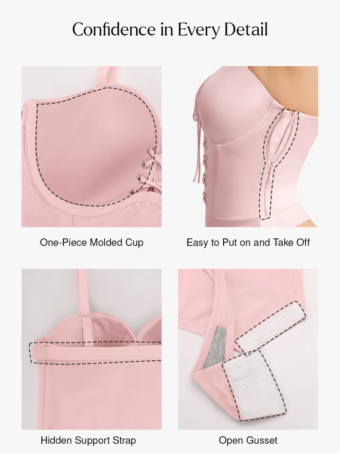 Shapewear Lace-Up Corset Bodysuit with Removable Straps