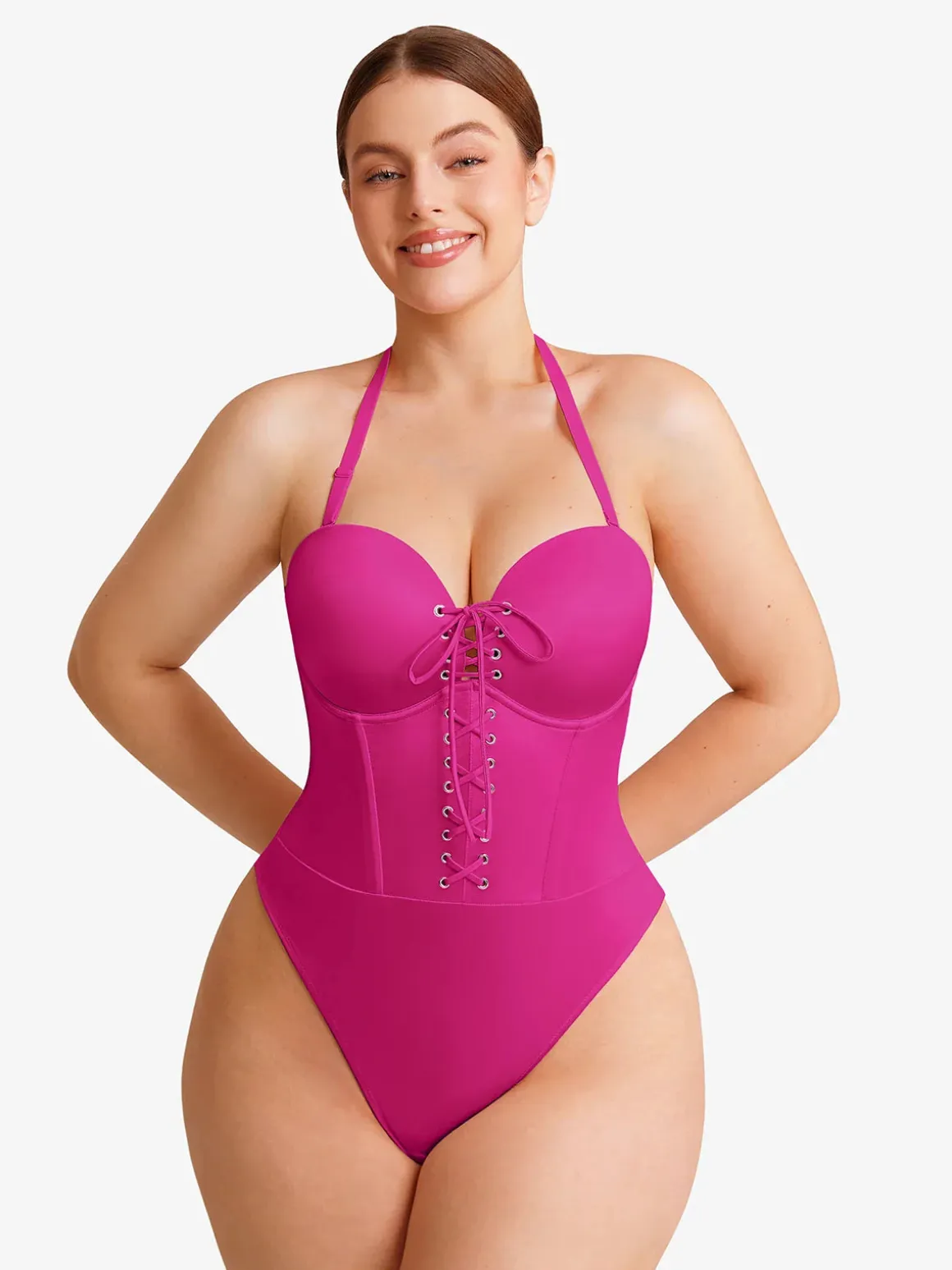 Shapewear Lace-Up Corset Bodysuit with Removable Straps
