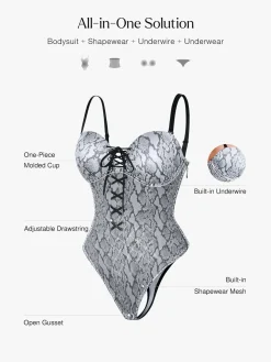 Shapewear Lace-Up Corset Bodysuit with Removable Straps