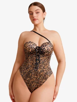 Shapewear Lace-Up Corset Bodysuit with Removable Straps