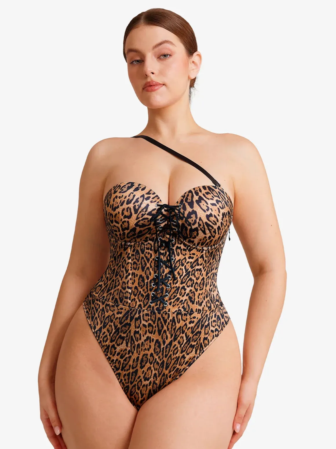 Shapewear Lace-Up Corset Bodysuit with Removable Straps