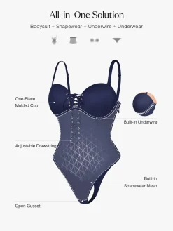 Shapewear Lace-Up Corset Bodysuit with Removable Straps