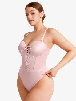 Shapewear Lace-Up Corset Bodysuit with Removable Straps