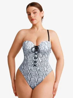 Shapewear Lace-Up Corset Bodysuit with Removable Straps