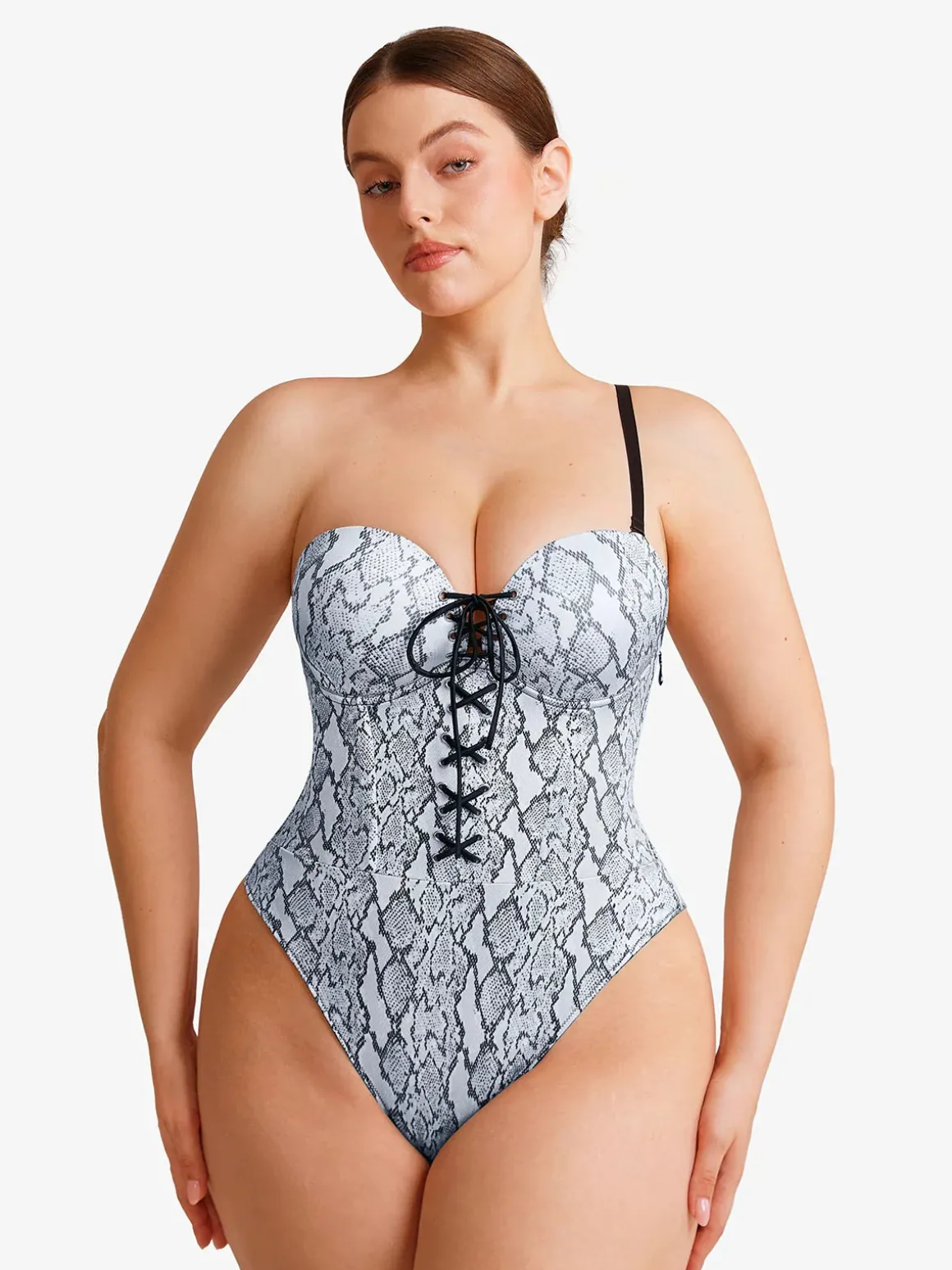 Shapewear Lace-Up Corset Bodysuit with Removable Straps