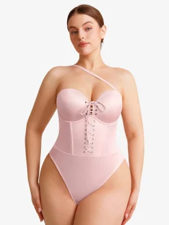 Shapewear Lace-Up Corset Bodysuit with Removable Straps