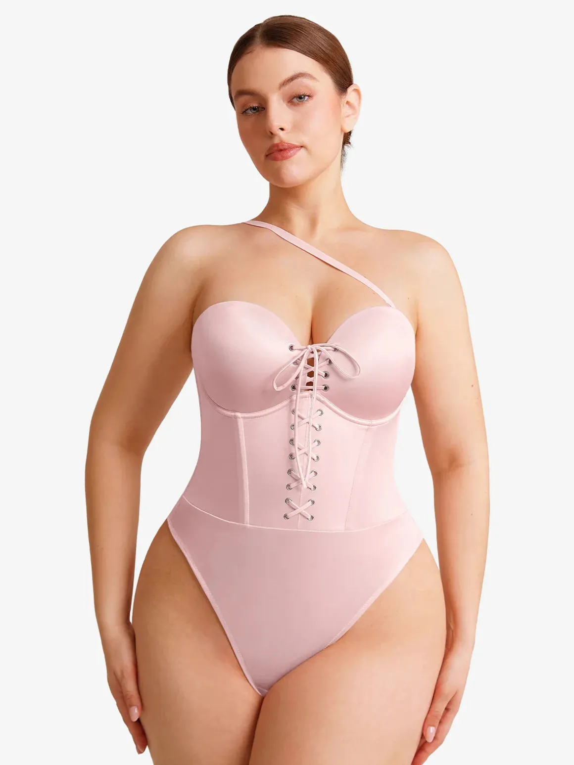 Shapewear Lace-Up Corset Bodysuit with Removable Straps