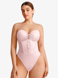 Shapewear Lace-Up Corset Bodysuit with Removable Straps